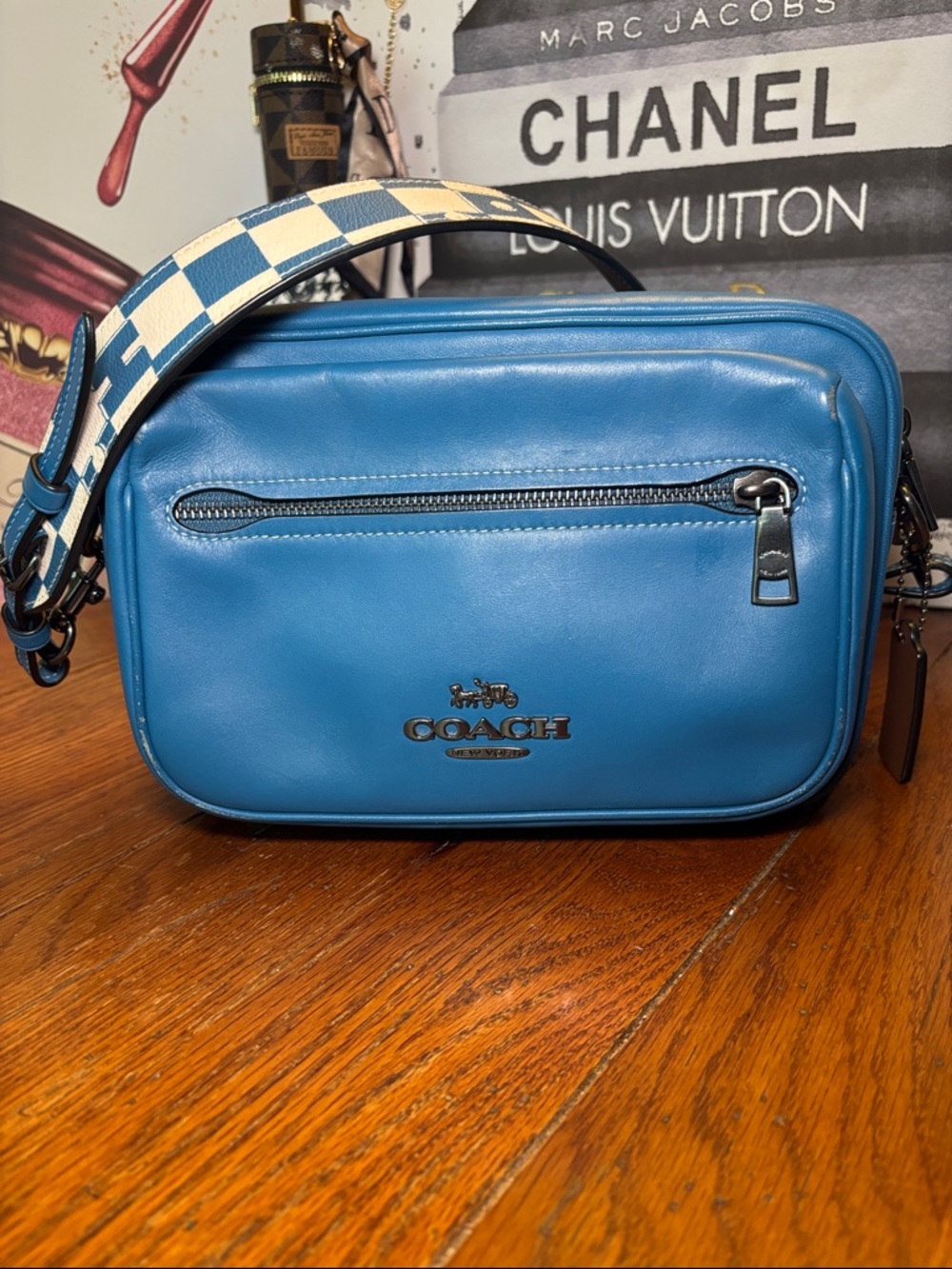 Coach Crossbody Bag in Bluejay Leather with Checkerboard Strap - CR309